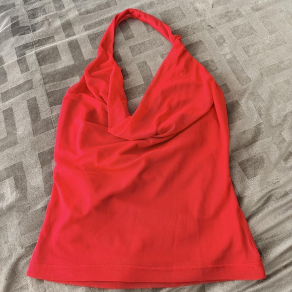 Princess Polly Tops - Princess Polly Tank Top Womens 6 Red Mesh Cowl Neck Halter Lined Cami Stretch